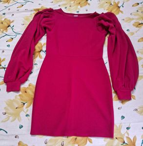 Pink Puff Sleeve Mini Dress