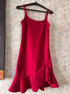 Chic Red Dress with Black Mesh Top