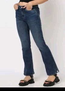 Y2K Blue Flared Slit Jeans | Size- 28