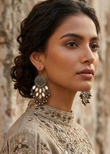 New Ethnic Oxidized Silver Mirror Earrings