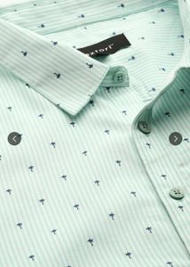 sztori men's green &amp; white striped casual shirt