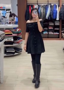 Chic Black Denim Off-Shoulder Dress