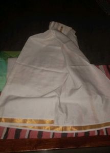 Green Silk Shirt Traditional Kerala Dhoti