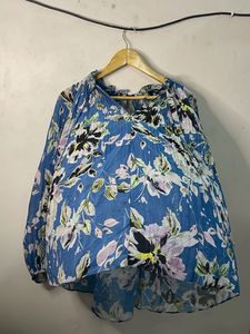 Blue Floral Print Flowy Tunic Top
