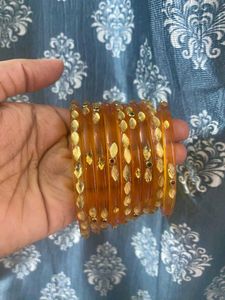 Orange Glass Bangles with Embellishments rajputi d