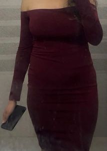 Maroon Off-Shoulder Long Sleeve Dress
