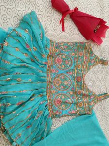 Stunning Blue Sharara Set ( Margin available )