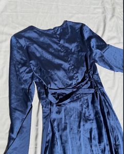 Elegant Navy Blue Satin Maxi Dress