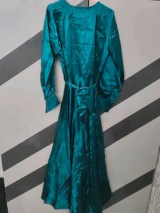Elegant Teal Satin Wrap Dress