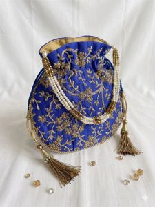 Embroidered Royal Blue Potli Bag