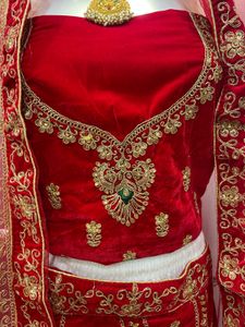 Red &amp; Gold Embroidered Lehenga Choli Set