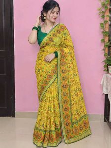 Beautiful Yellow Printed Saree with Blouse