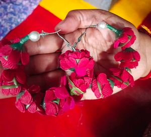 Red Floral Hoop Earrings