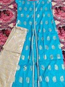 Blue & Gold kurti lengha Set