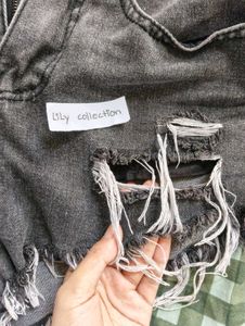 Distressed Grey Denim Shorts