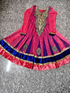 Beautiful Pink &amp; Blue Embroidered Anarkali Suit