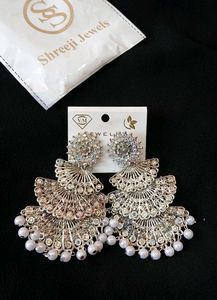 🌈Multicolor Afghani Earrings With White Beads🤍