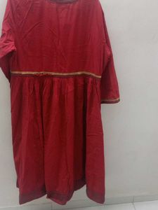 Red Kurta with Gold Trim
