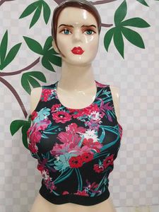 (985)Floral Print Cropped Tank