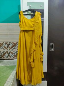 Mustard Yellow Party Dress/ Skirt With Choli