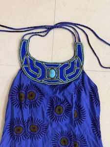 Bohemian Blue Sun Print Halter Gown
