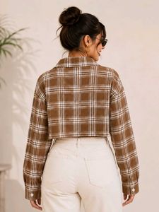 Brown Plaid Cropped Shirt