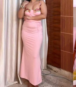 Elegant Pink Floral Detail Maxi Dress