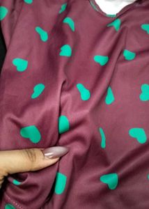 Cute Maroon Heart-Print 💚 Cami Top &amp; Shorts Set