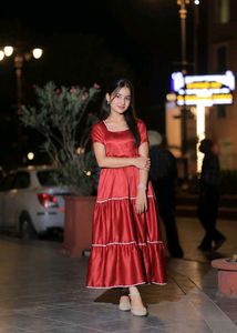 Elegant Red Tiered Satin Dress
