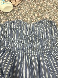 Blue Striped Off-Shoulder Dress