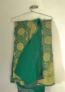 dark green shalu Saree with Gold Patterned Sare