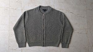 CHARCOAL GREY METALLIC ZIP-UP KNIT SWEATER