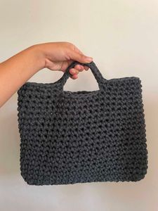 Handmade crochet Grey tote bag & black pouch