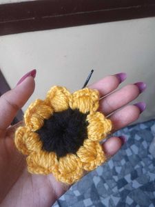 Handmade Crochet Sunflower Hair Clip