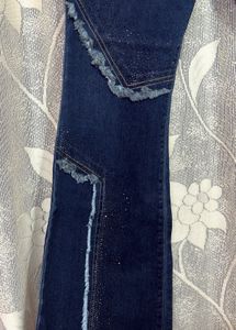 Flared Denim Jeans with Rhinestone Detail
