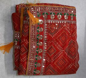 Red Embroidered Saree with Tassels