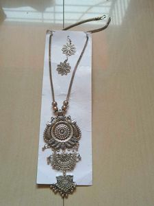 Oxidized Silver Necklace & Earring Set