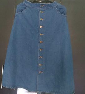 Blue Denim Button-Front Midi Skirt