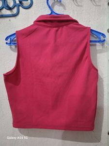 Tokyo Talkies Women Pink Sleeveless Polo Collar Cr