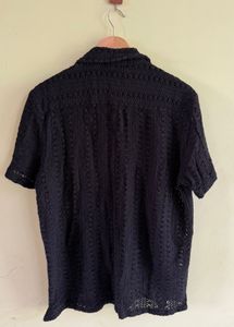 Black Crochet Short Sleeve Shirt