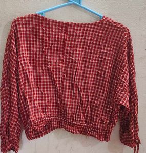 Red Gingham Cropped Blouse