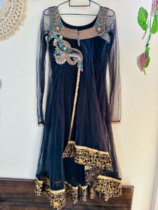 Vintage Black Anarkali Gold Embellishments