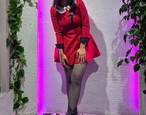 Red Fit and Flare Dress with White Collar