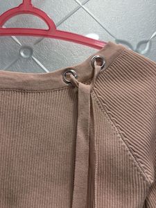 Women's Beige Knit Top with Fringe