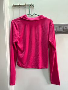 H&amp;M Hot Pink Ruched Long Sleeve Top
