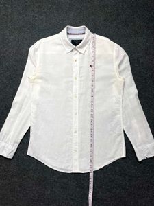GUESS White Linen Blend Button-Up Shirt | Long Sle