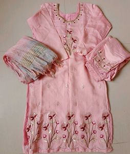 Pink Embroidered Kurti Set