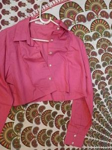 Vibrant hot Pink Cropped Button-Up Shirt