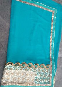 Beautiful Teal Saree with Embellishments combe pac