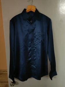 Silk Shirt Tailor Stitched Navy Blue